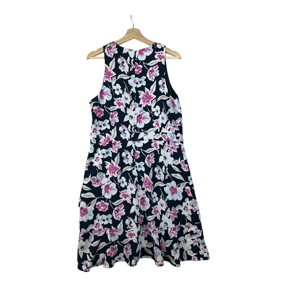 Banana Republic Floral Tropical Ruffle Sleeveless Dress size 14 Blue/White